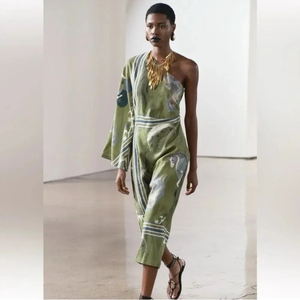 Zara Limited Edition Linen ZW Collection printed asymmetric dress - Picture 9 of 14
